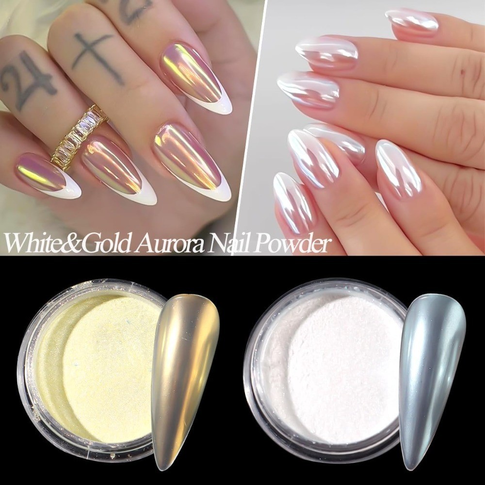 Mermaid Pearl Chrome Nail Powder Iridescent Aurora Metallic Mirror Effect