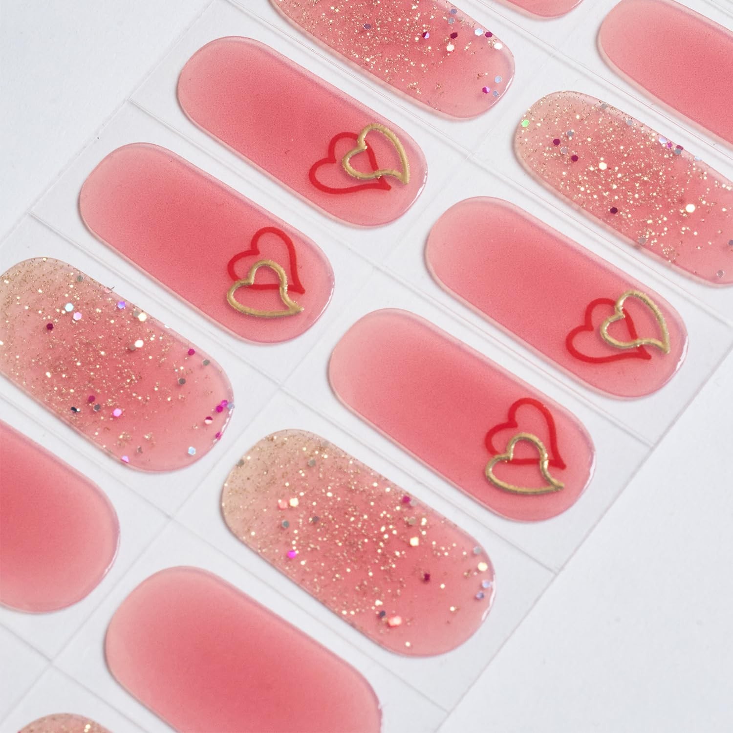 Heart Semi Cured Gel Nail Strips Valentines Gel Nail Stickers Full Nails Wrap…