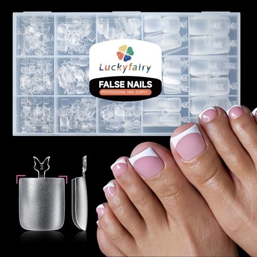 Square Toe Nail Press Ons French Style Toe Tips 240pcs C2-Wide Long Square Toe
