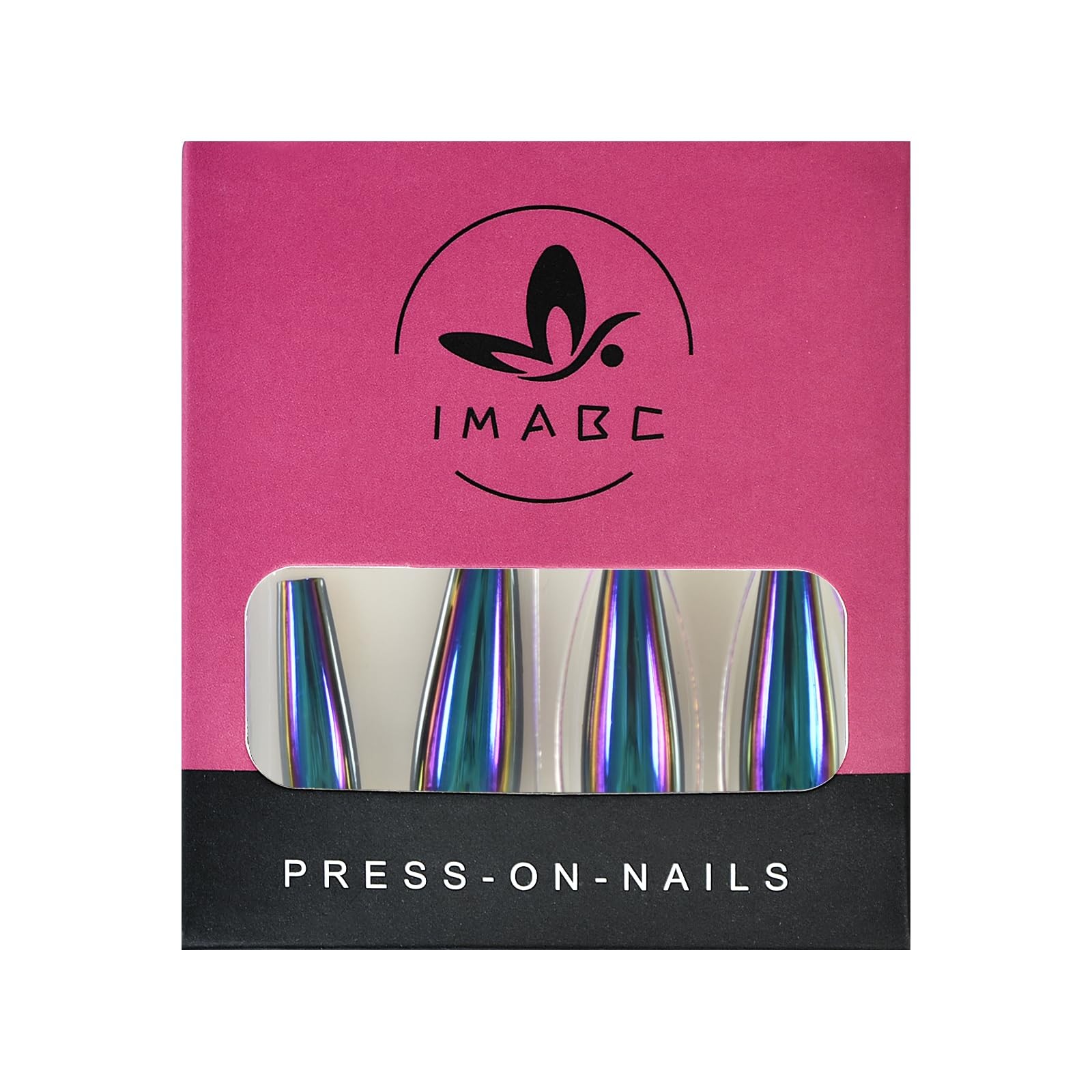 iMABC Press Metallic Mirror Holo Chrome Diamond Blue False Nails Extra Long C…