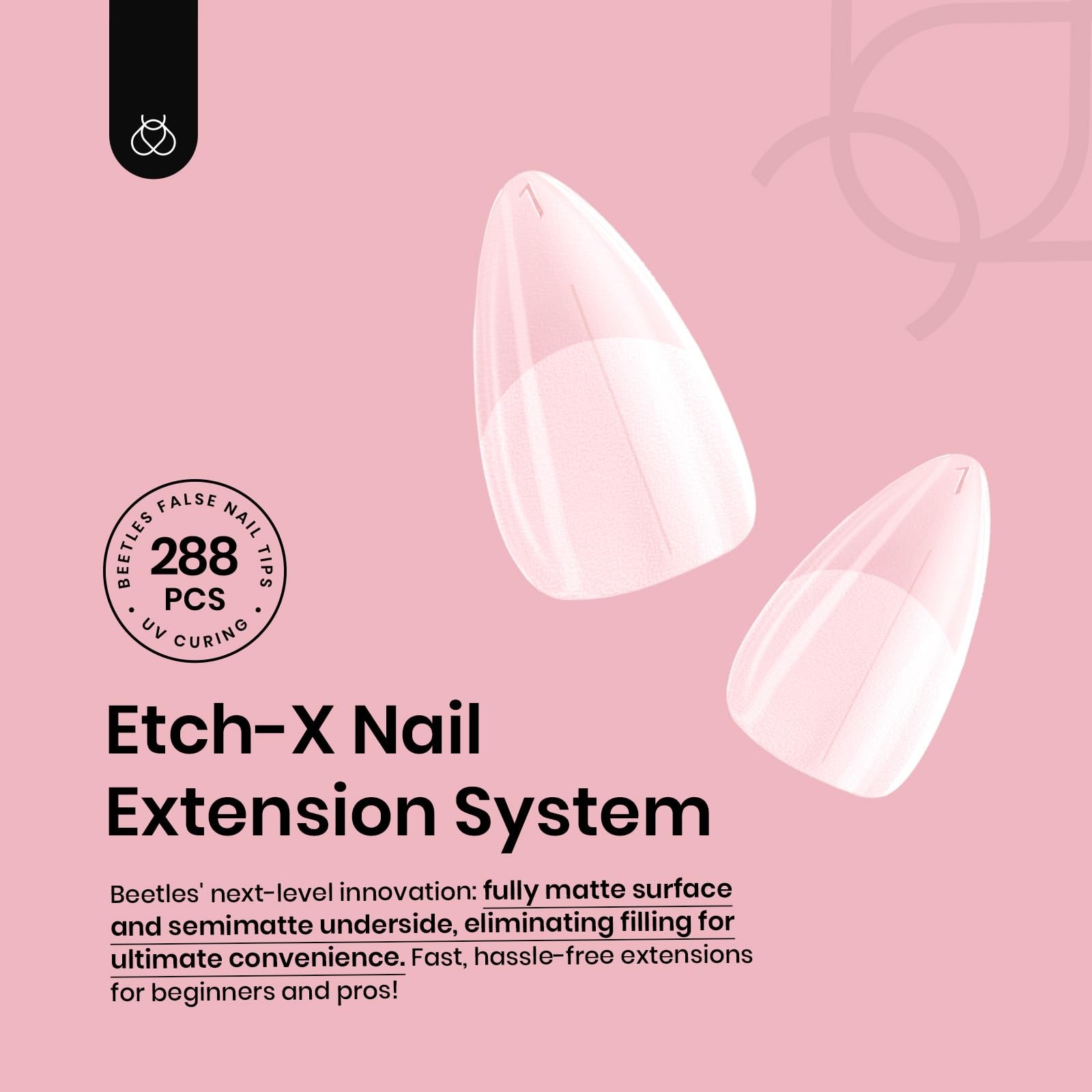 Beetles Short Almond Nail Tips – 288PCS 12 Almond, 288Pcs