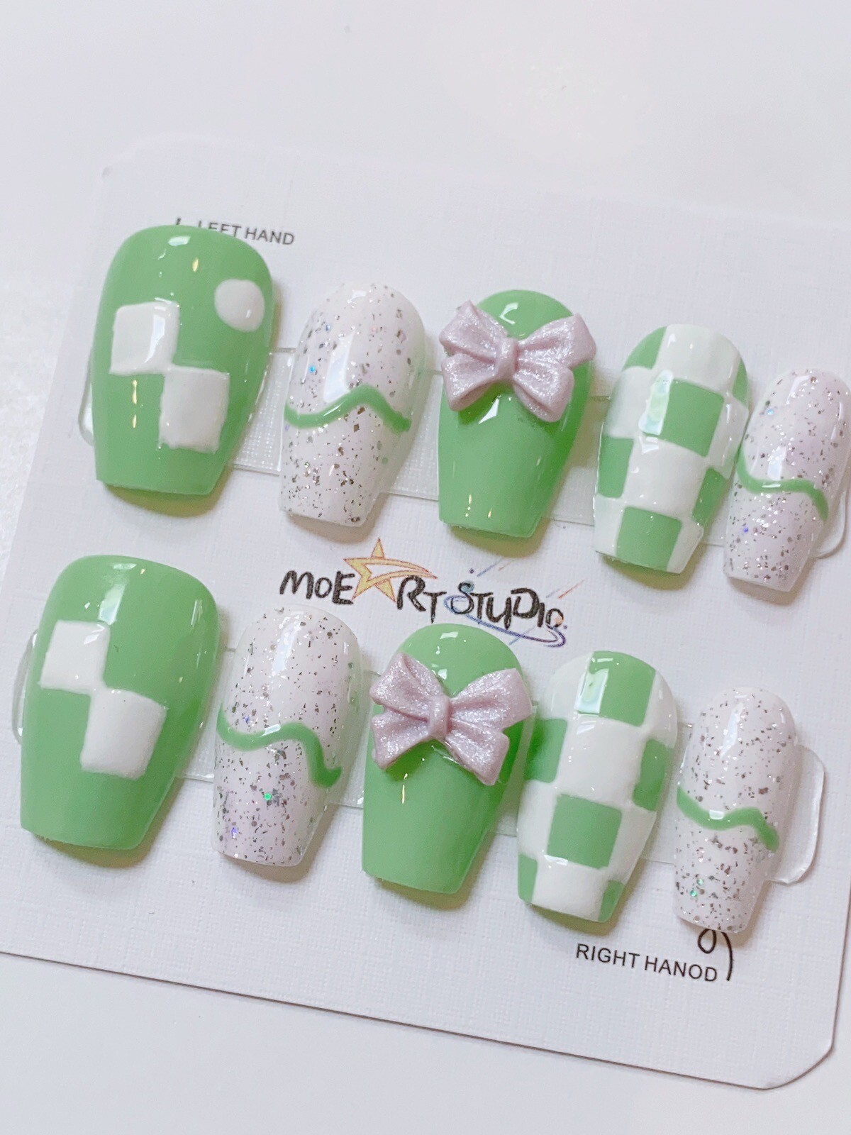 Nails Handmade press on nails 3D size M Cute bow