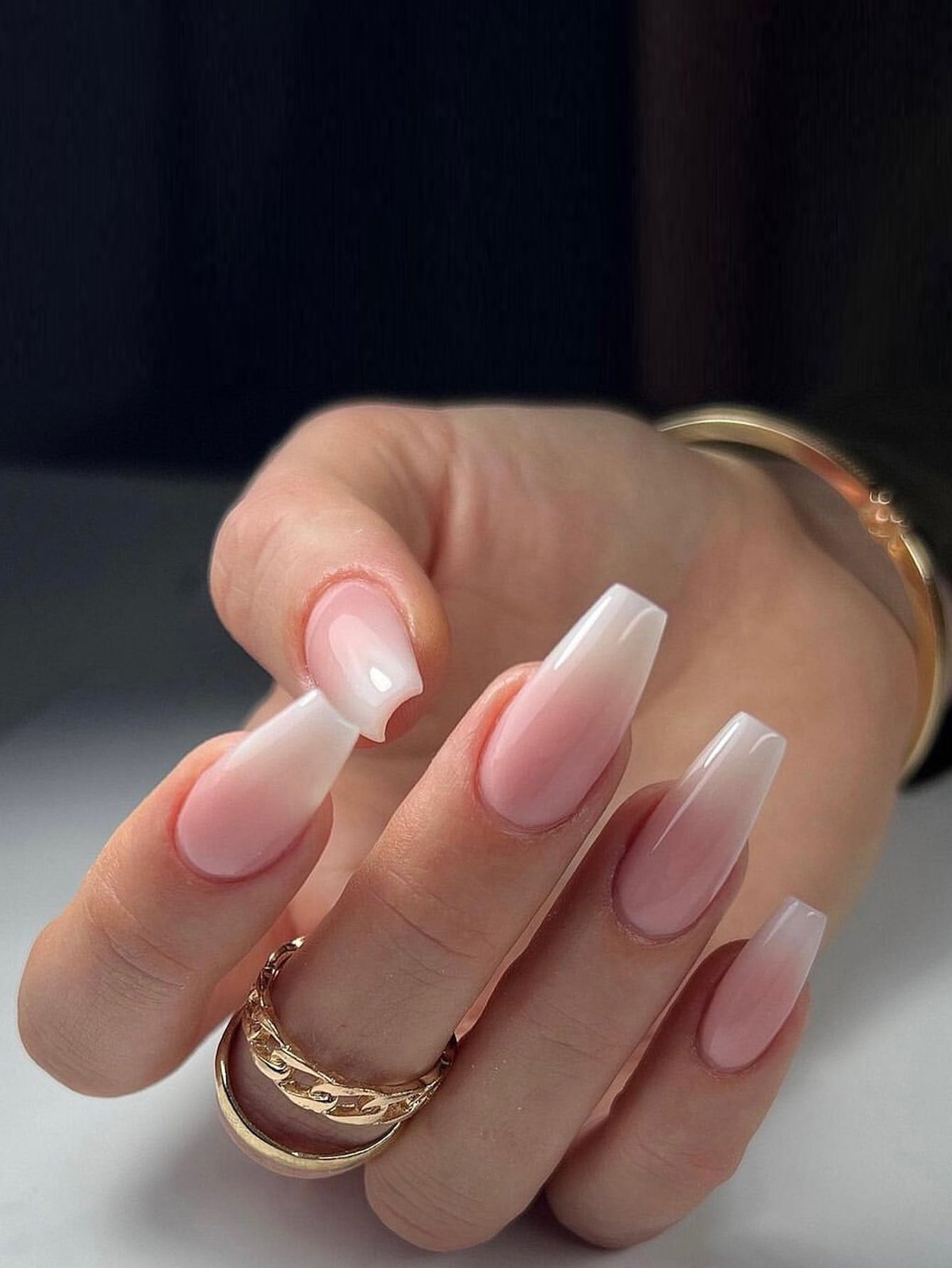 24pcs/set Short Coffin Shaped White Gradual Color Finger Nail Tips Kit False