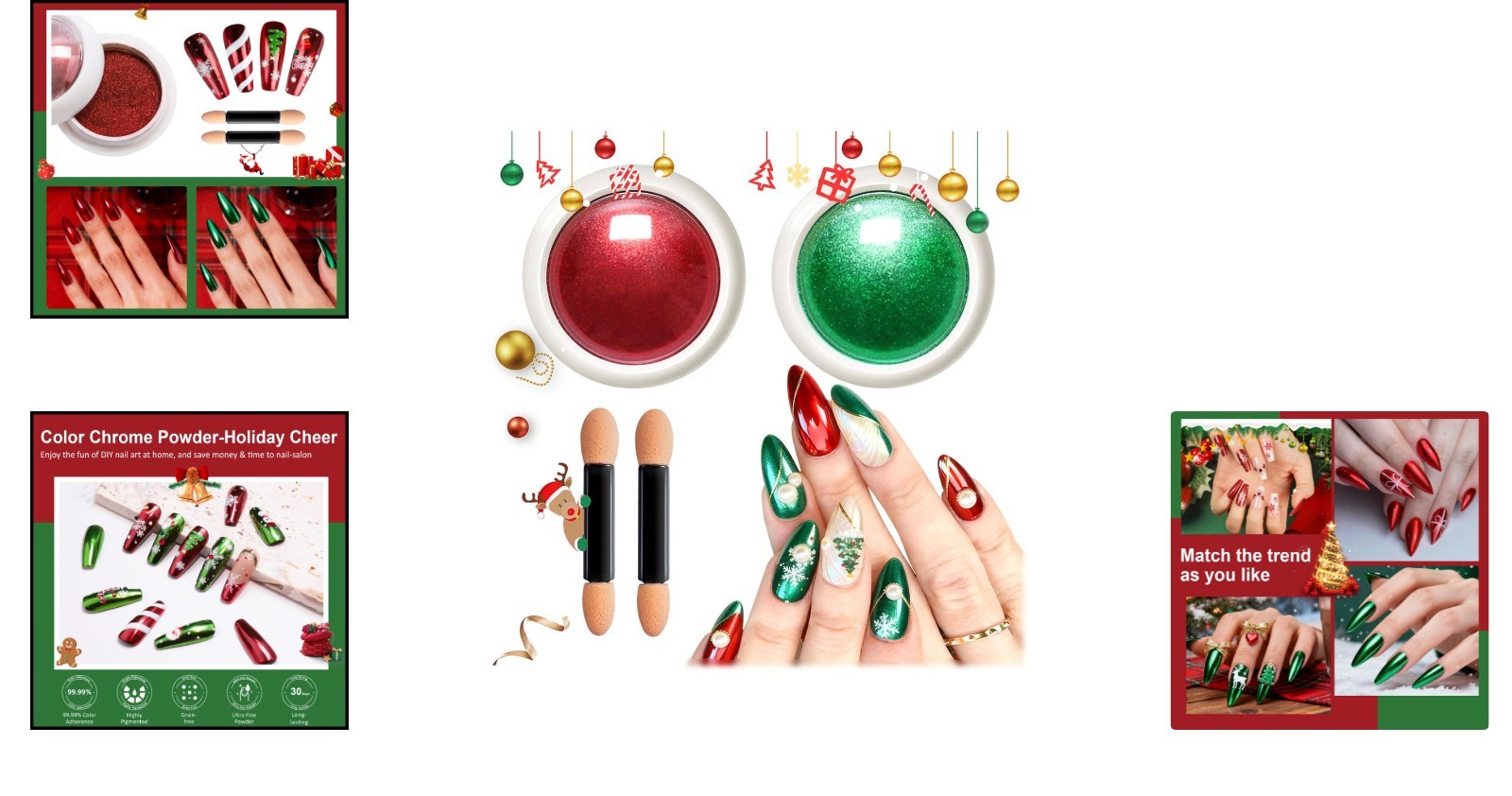 Holographic Mirror Effect Red Green Chrome Nail Powder – Perfect for Holiday Art