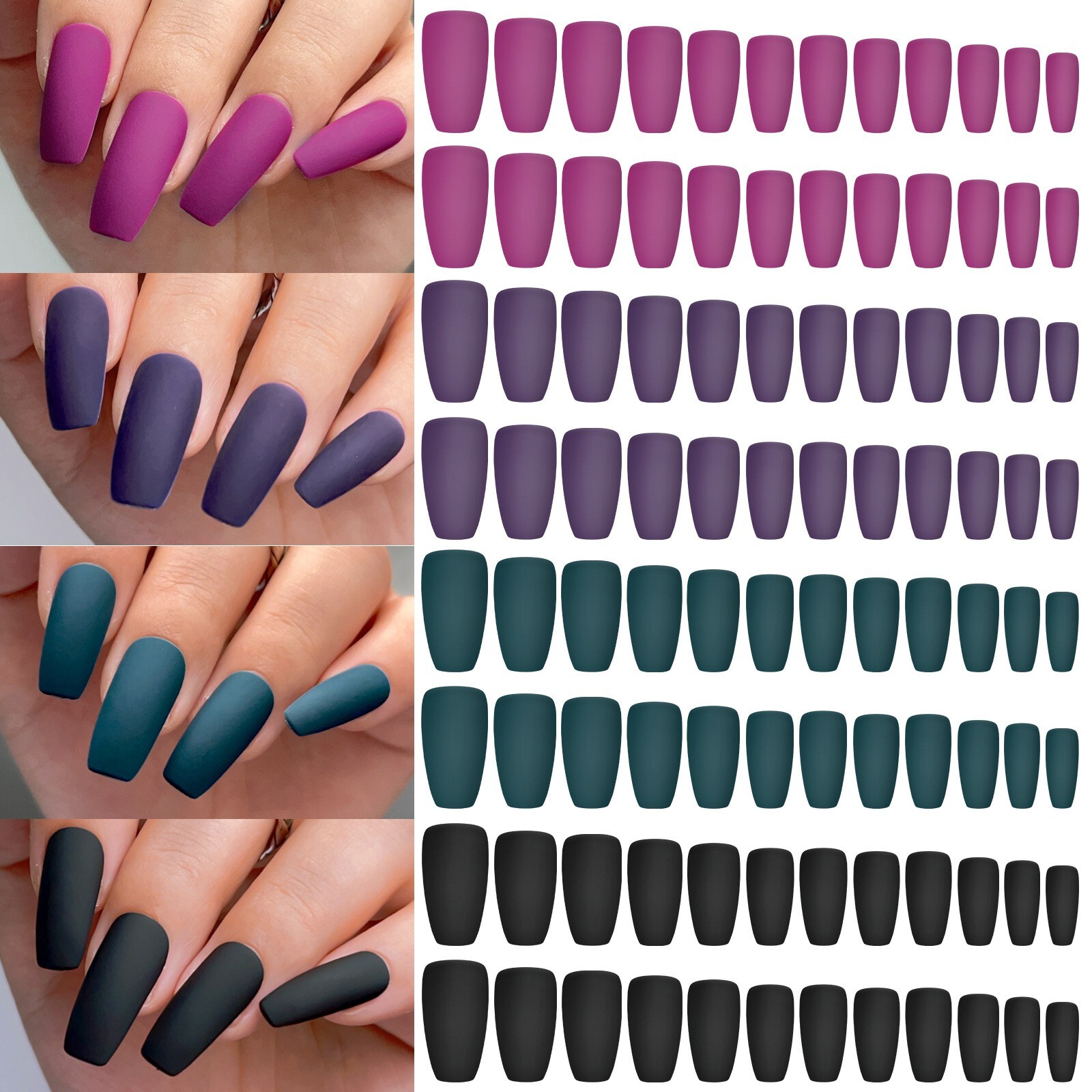 96Pcs Matte Short False Nail Tips Coffin Square Full Cover DIY Press-On Nails