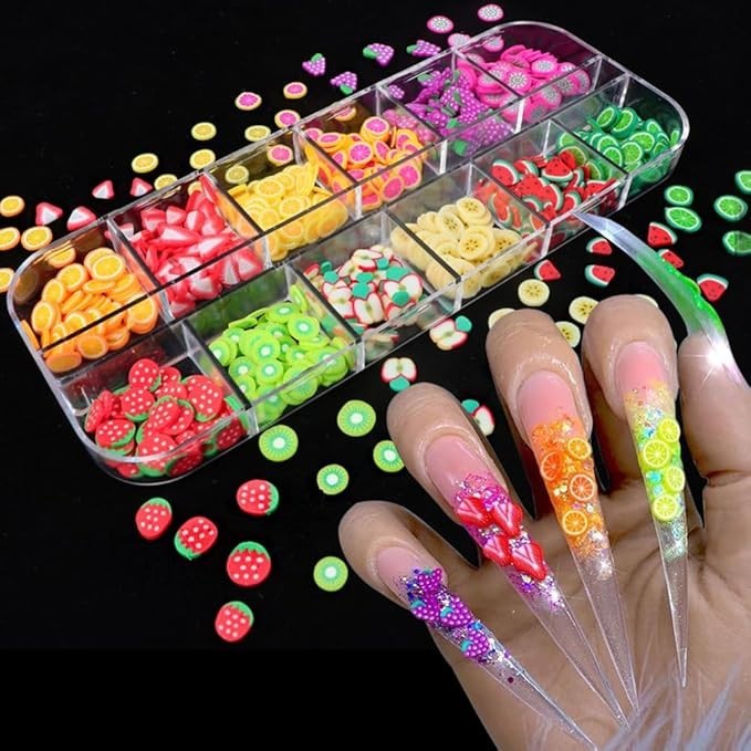 12 Small Latticel Crystal Mash Clay Strip Flowers Fruit Slices Nail Craft Making