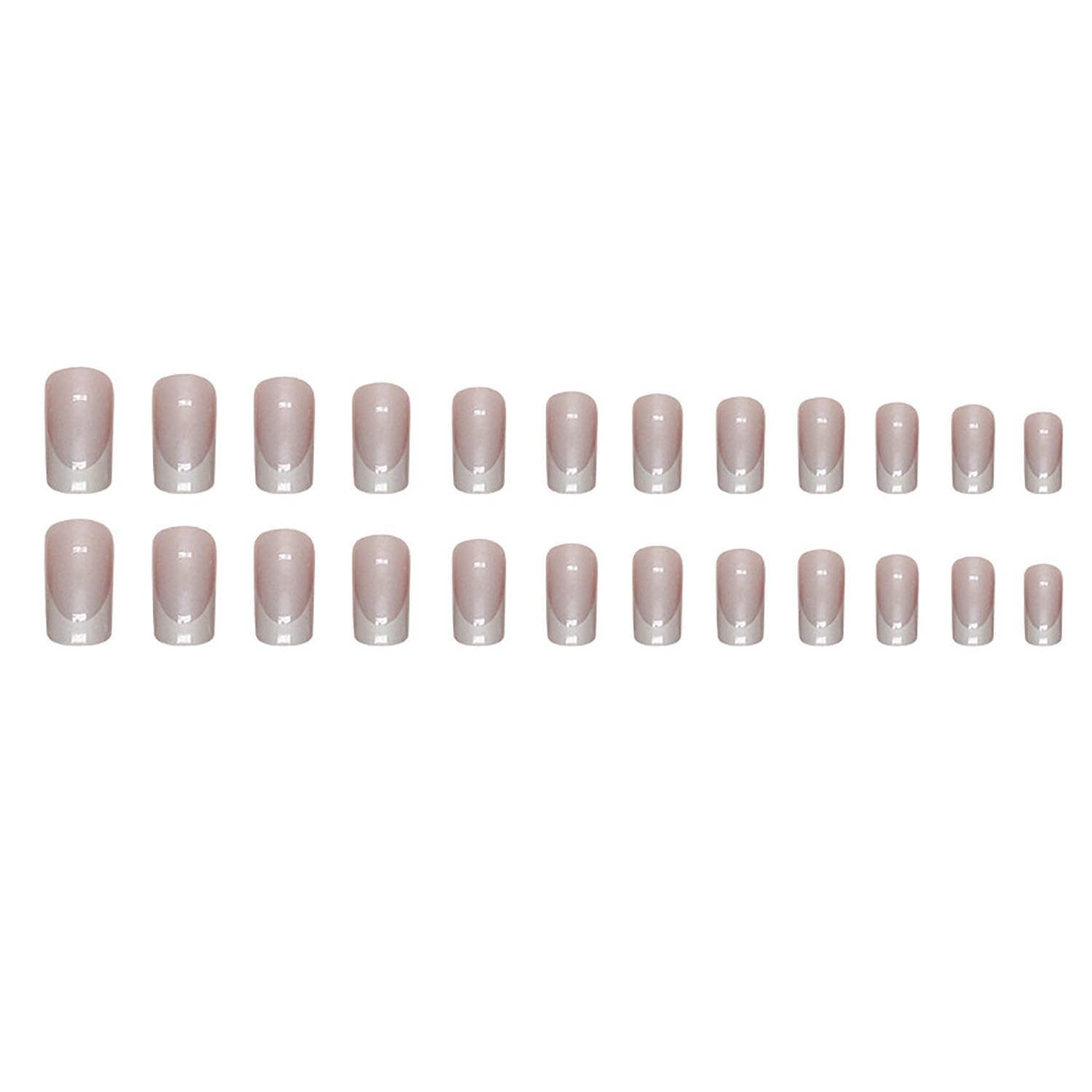 Medium Square French Tip White Flash Full Cover False Nails – 24Pcs with Glos…