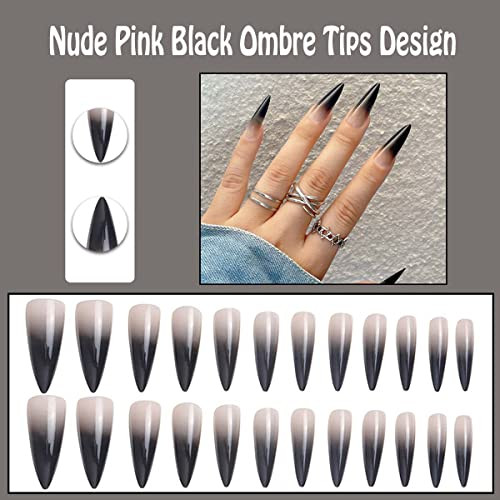 Press on Nails Short Medium Stiletto, Fake Nails for Women with Nude Pink
