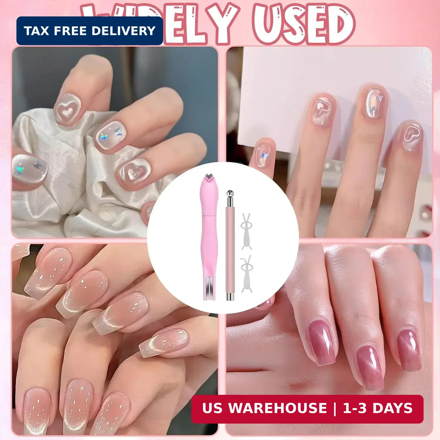 4Pcs Cat Eye Nail Magnet Kit for Gel Polish, 3-in-1 Magnet with Dual-Ended Pen &