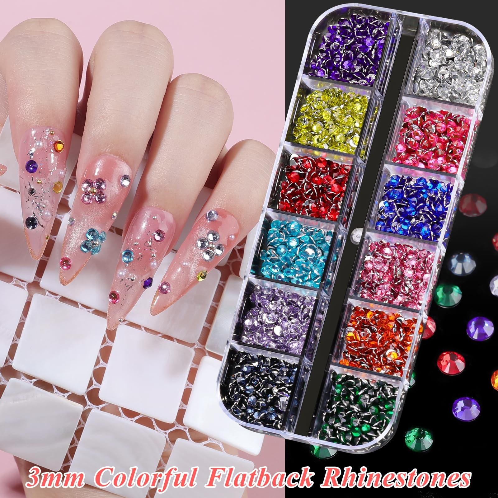 11000pcs Nail Rhinestones and Pearls for Nail Art, 3mm Resin AB Transparent J…