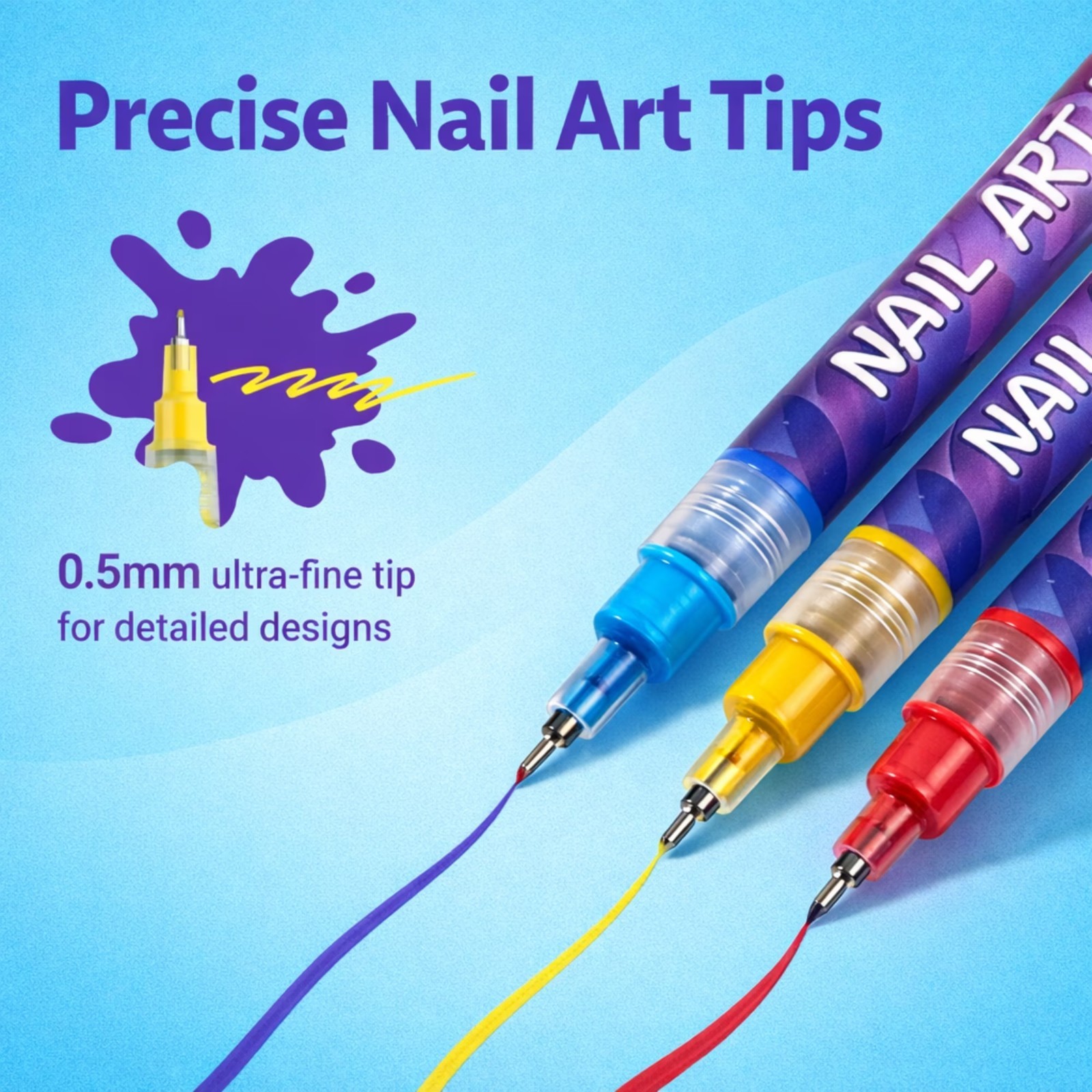 Herbiar 3D Nail Art Pen Set 12 Colors – 0.5mm Fine Tip, Waterproof DIY Manicure