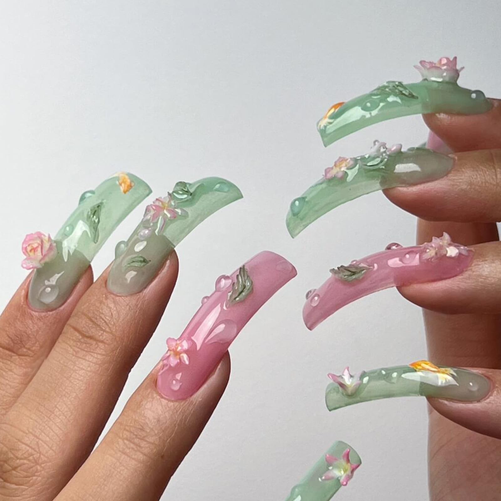 Wellquinn 500Pcs Square Full Cover Nail Tips, XXL Clear Curved Press On