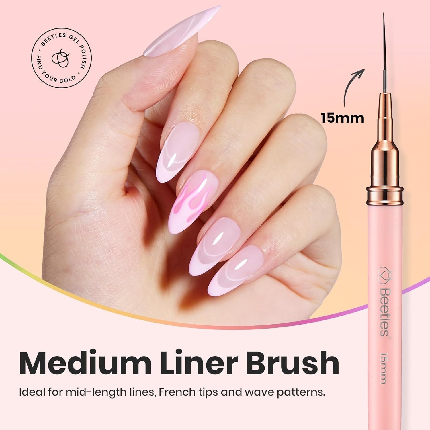 Beetles 5pcs Nail Art Brushes Set for Detailed Designs – Pink Liner Sizes 5-25mm