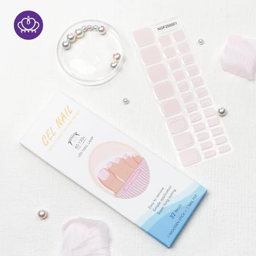 Semi Cured Gel Nail Strips, 32Pcs Toenail Stickers Wraps | Pedicure Nude