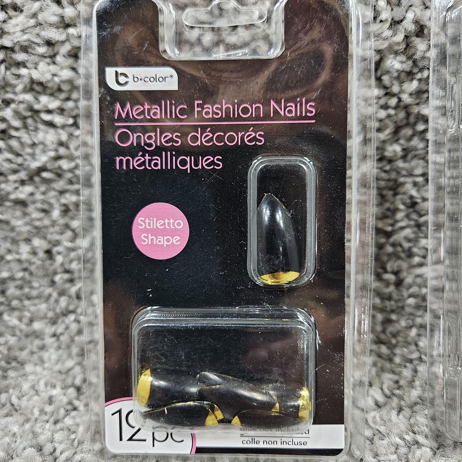 b•color Metallic Fashion Nails Stiletto Set 3 Packs 12pc False glue On Tips New