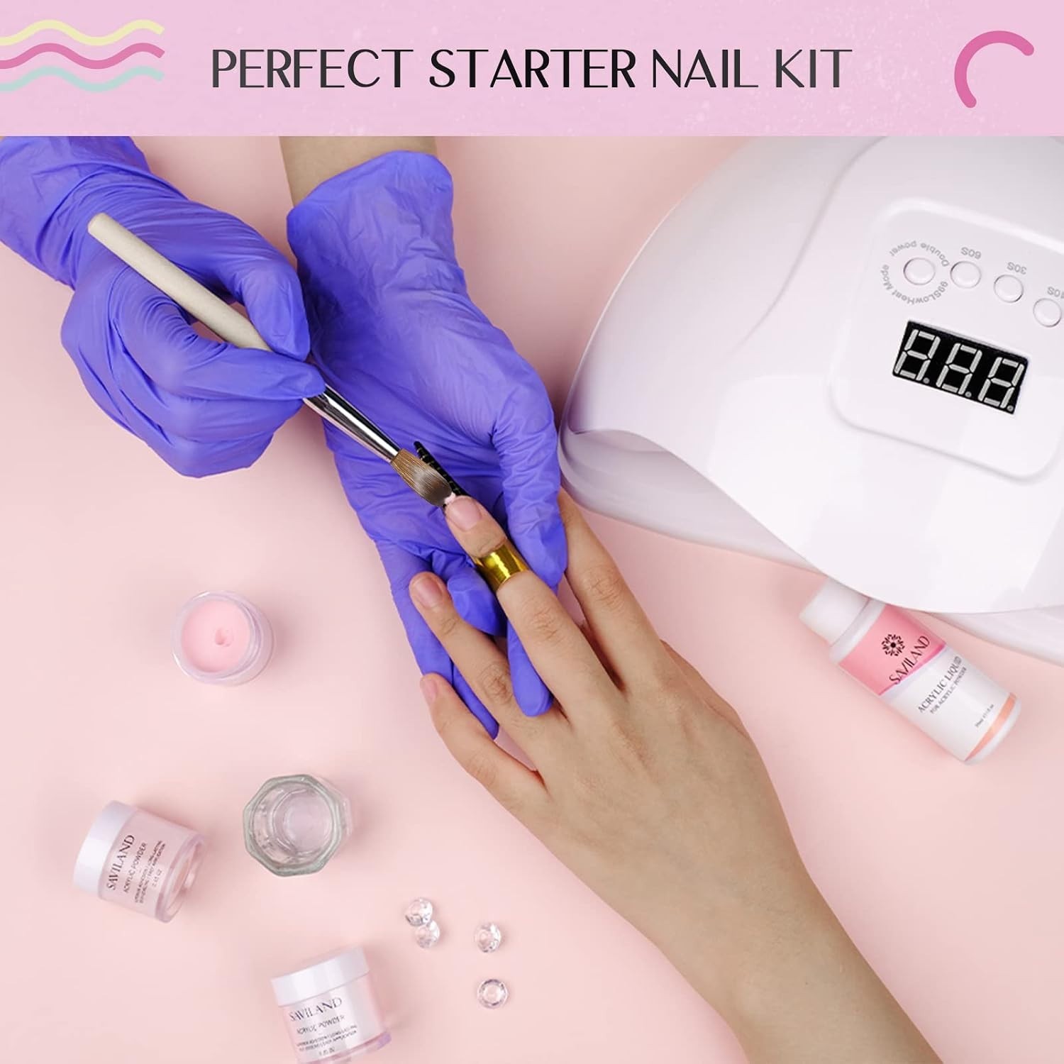 Saviland Acrylic Nail Starter Kit – Clear Pink Nude, Perfect for Home Nail Art