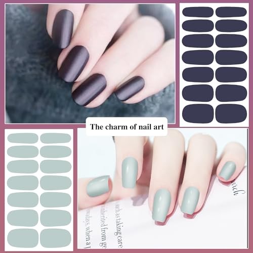 12 Sheets Nail Stickers Full Nail Wraps Solid Color Nail Polish Stickers Gray