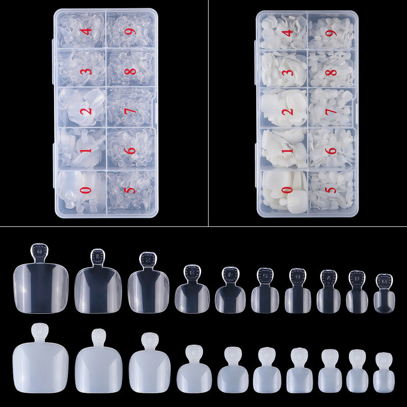 500 Pcs Artificial False Toe Nails Tip For Nail Art Decor Foot Manicure Tool Box