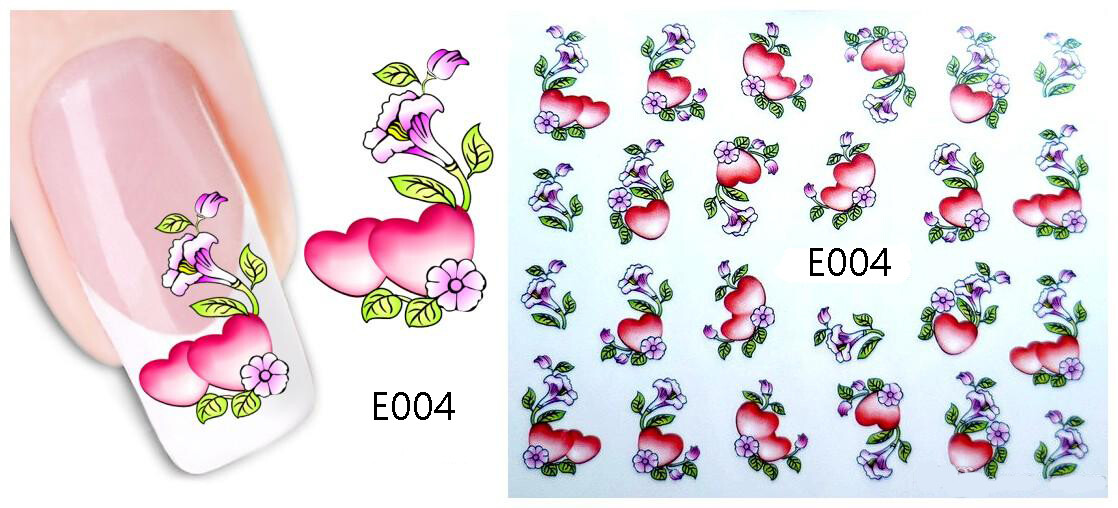 Nail art 3D Sticker Decal Stickers Pretty Flowers Pink Heart E004