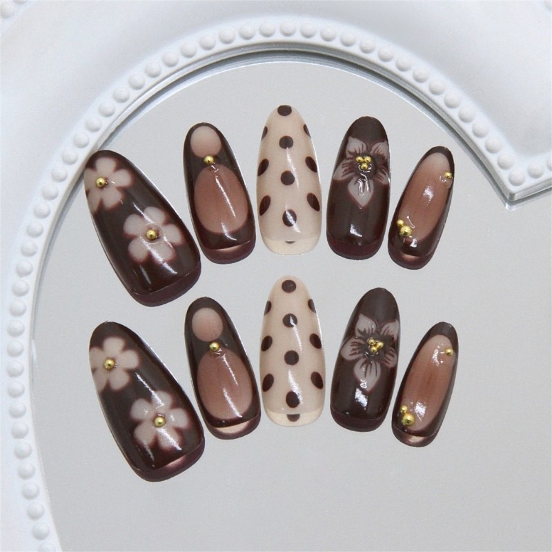 30Pcs Set Artificial Nail for Various Hand Size Multiple Size Retro Polkas Dots