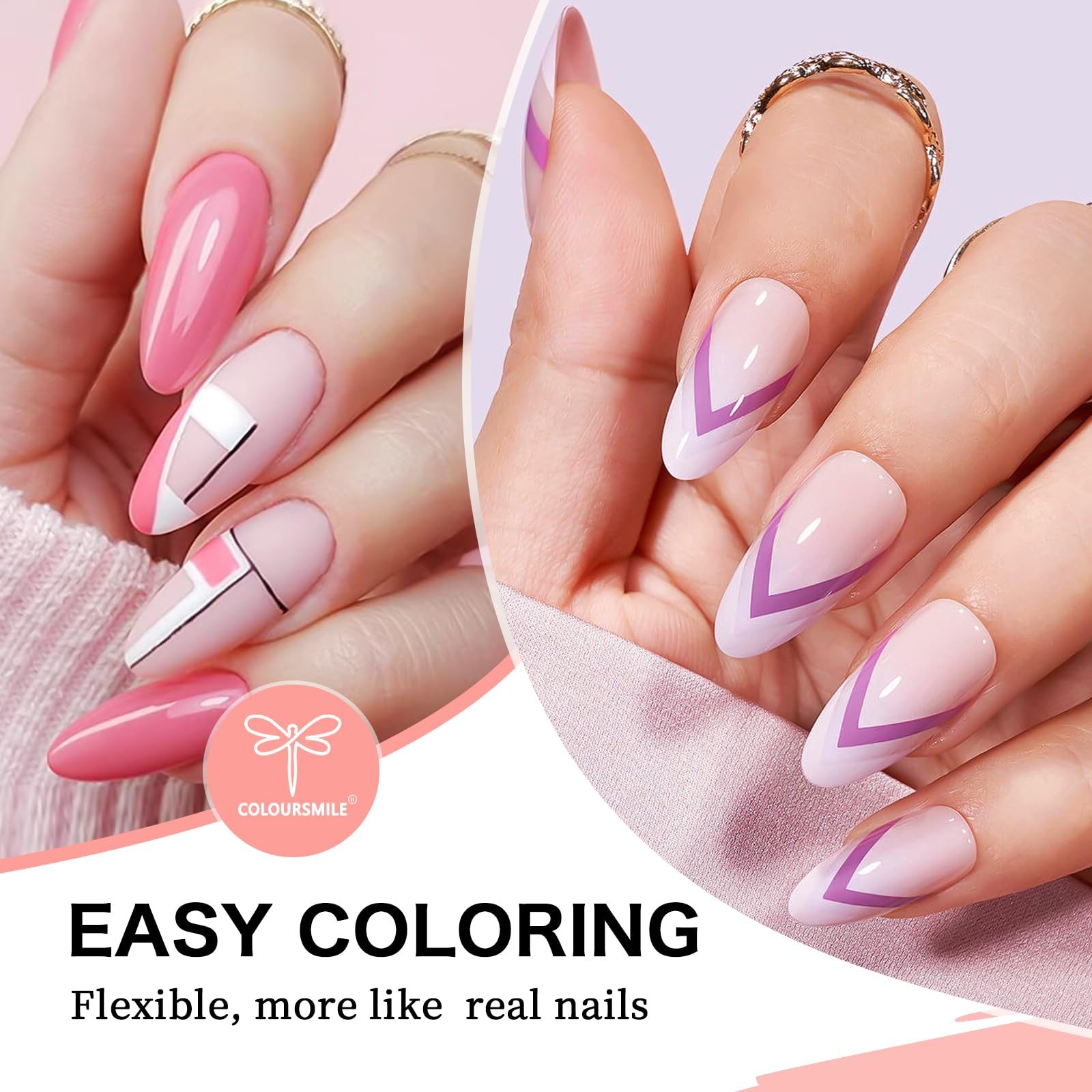 COLOURSMILE Short Almond Half Cover Nail Tips – 216PCS Pre Etched Tips, 12 Si…