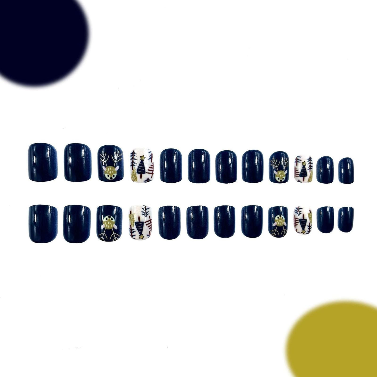 CHAONENG Milu Deer Christmas Press On Nails Short Square Blue 24Pcs