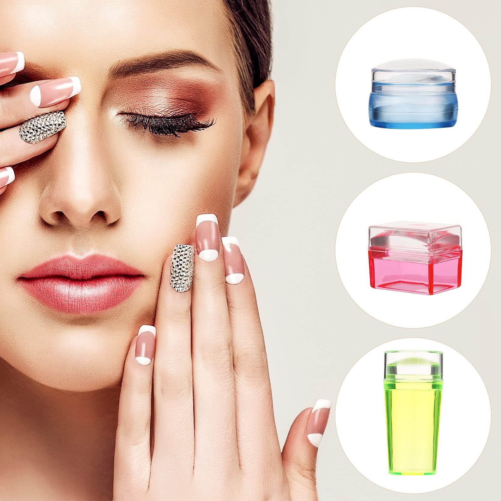 14 Pieces Clear French Tip Nail Stamp with Nail Art Brushes, Silicone Jelly C…