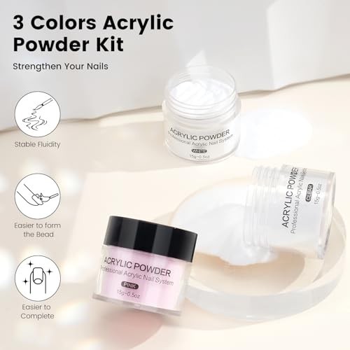 Acrylic Nail Kit for Beginners – Monomer Liquid, Powder, Practice Hand, UV Light