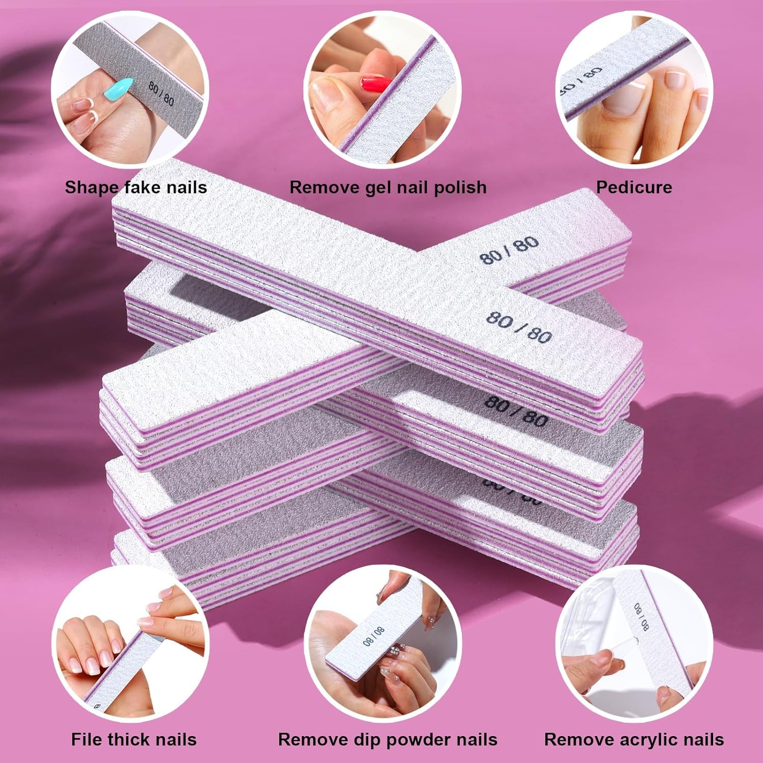 FANDEI Nail File, 80/80 Grit Nail Files, Double Sided Emery Boards for