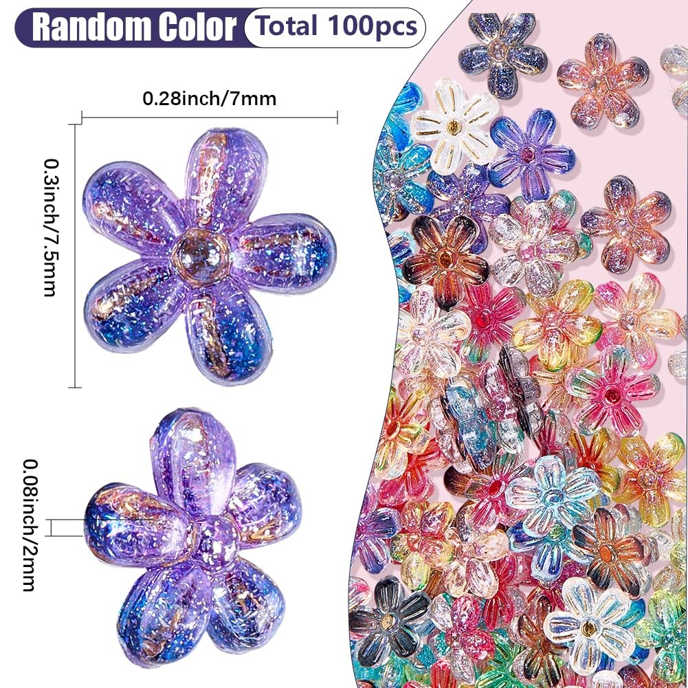1 100Pcs Tiny Flowers Nail Decorations Floral Nail Gems Mini Random Color Gli…