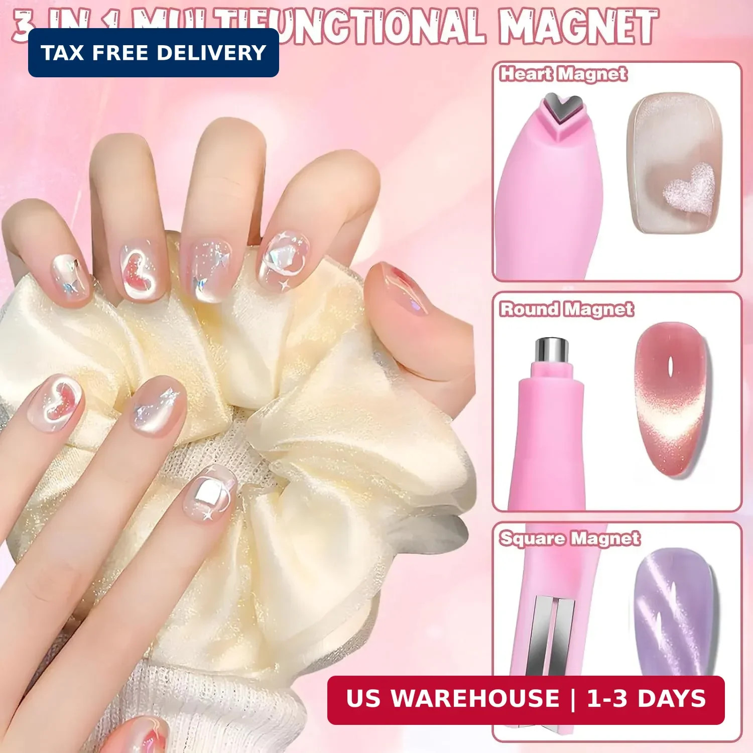 4Pcs Cat Eye Nail Magnet Kit for Gel Polish, 3-in-1 Magnet with Dual-Ended Pen &