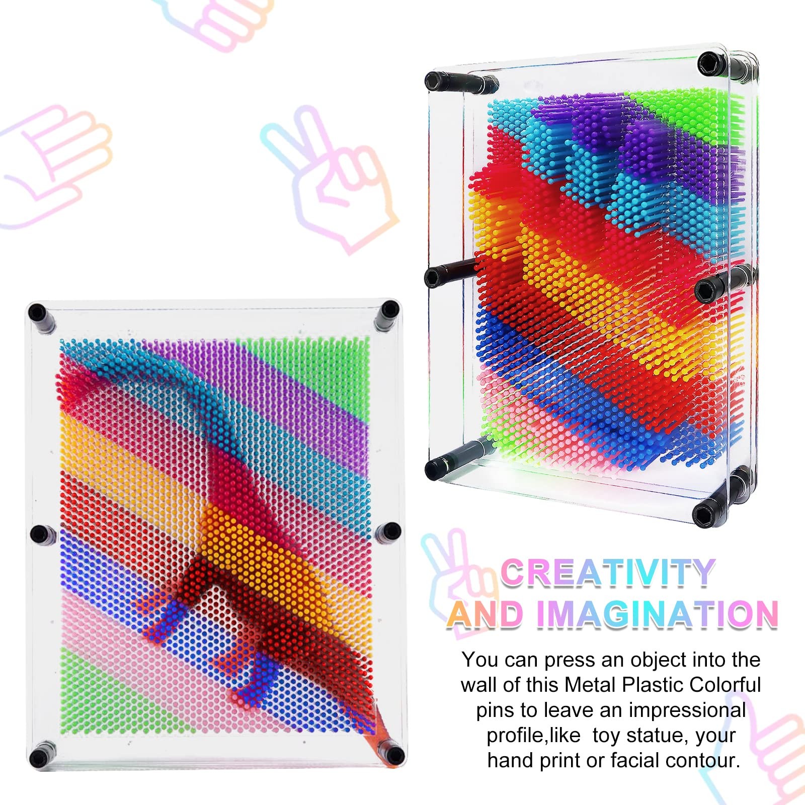 Hsxfl Classic 3D Pin Art Board Toy Sculpture – 8in x 6in Large, Colorful