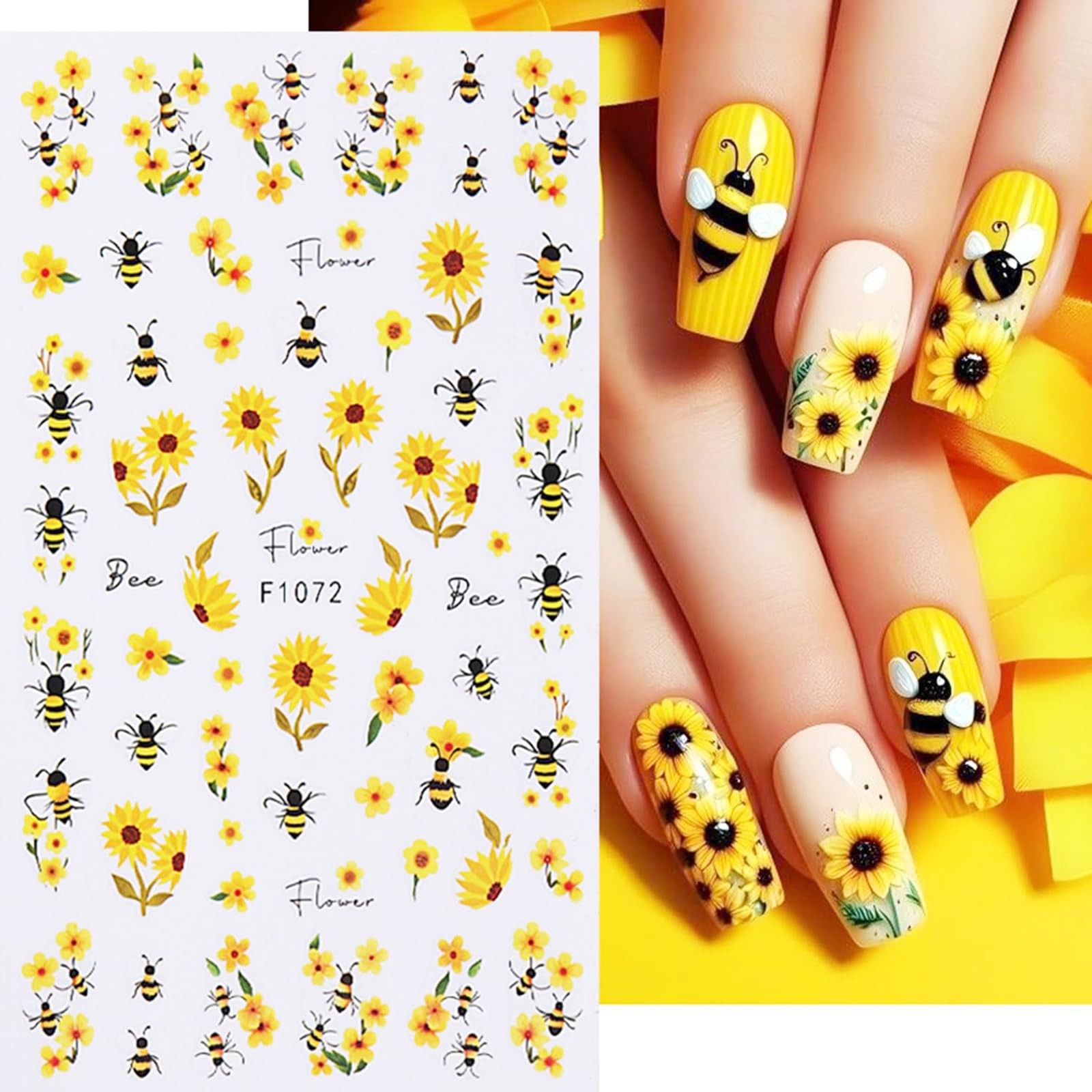 6 Sheets 3D Nail Art Stickers Bee Sunflower Flower Leaves Decals Women
