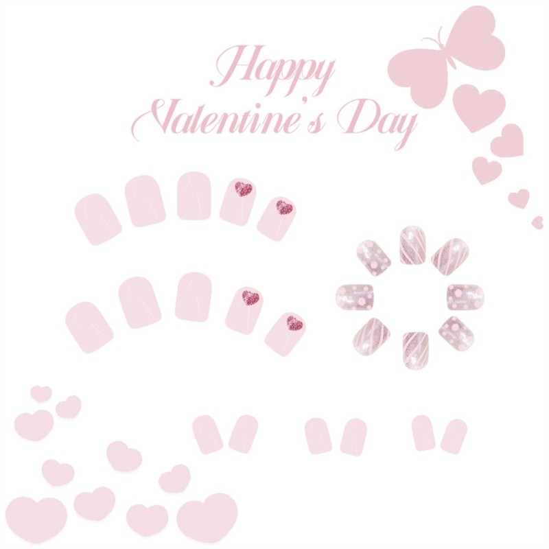 24 Pieces Valentine s Glittering Heart Fashionable Nail Set Acrylic False Nail