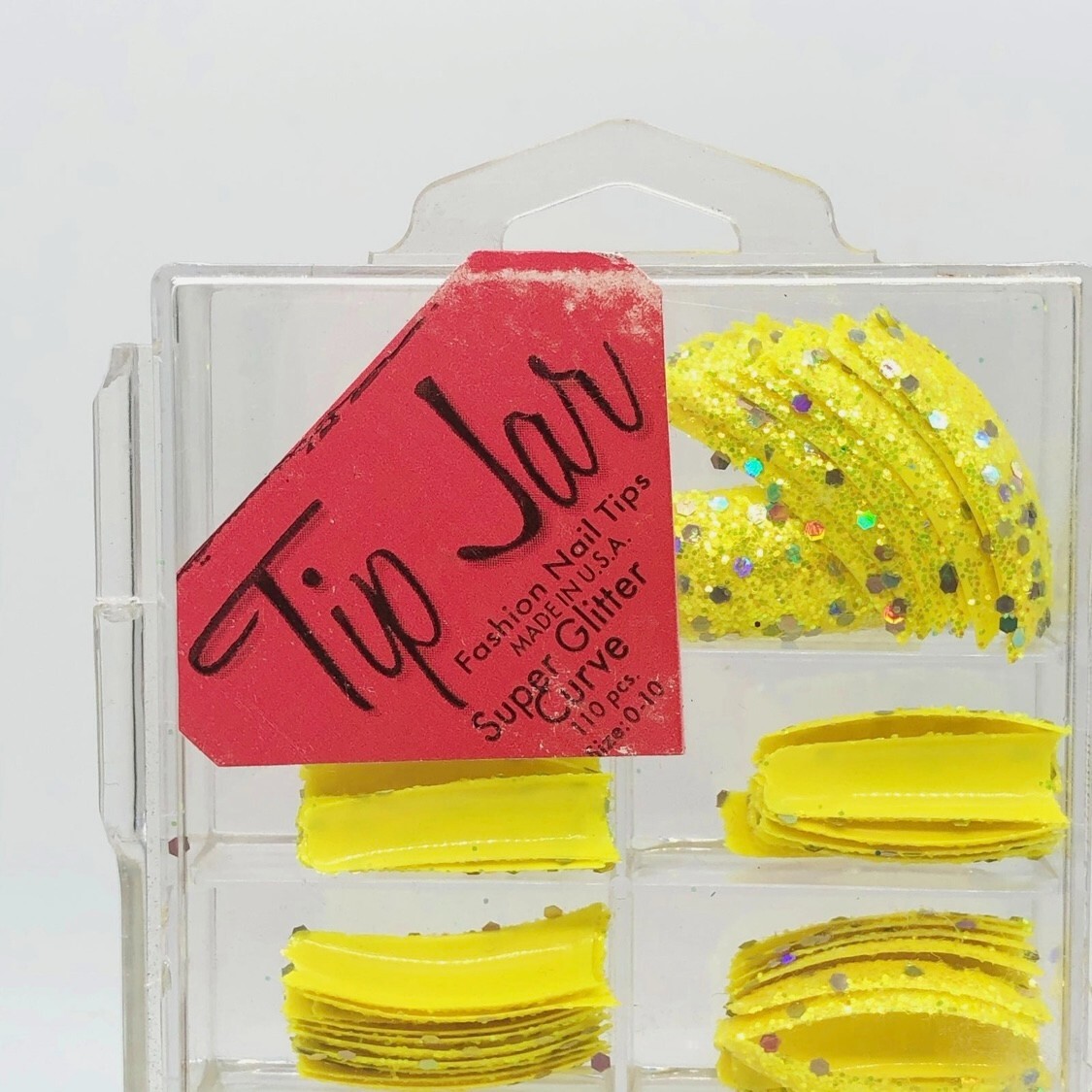Brand New Tip Jar Fake Nail Tips – Yellow with Chunky Glitter (#240)