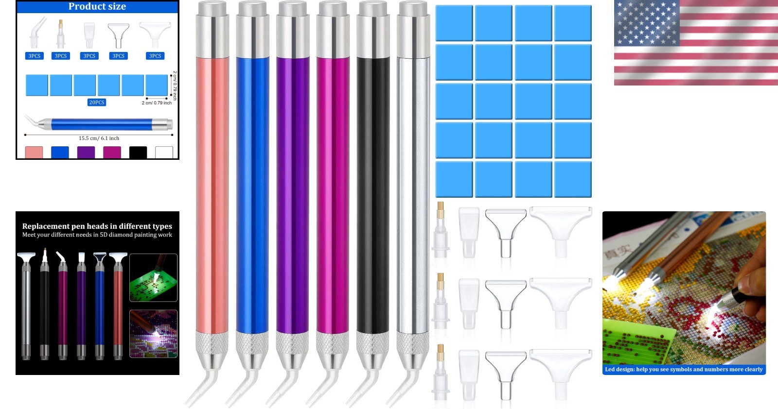 Versatile LED Craft Pens with 15 Replacement Tips for Diamond Painting & Nails
