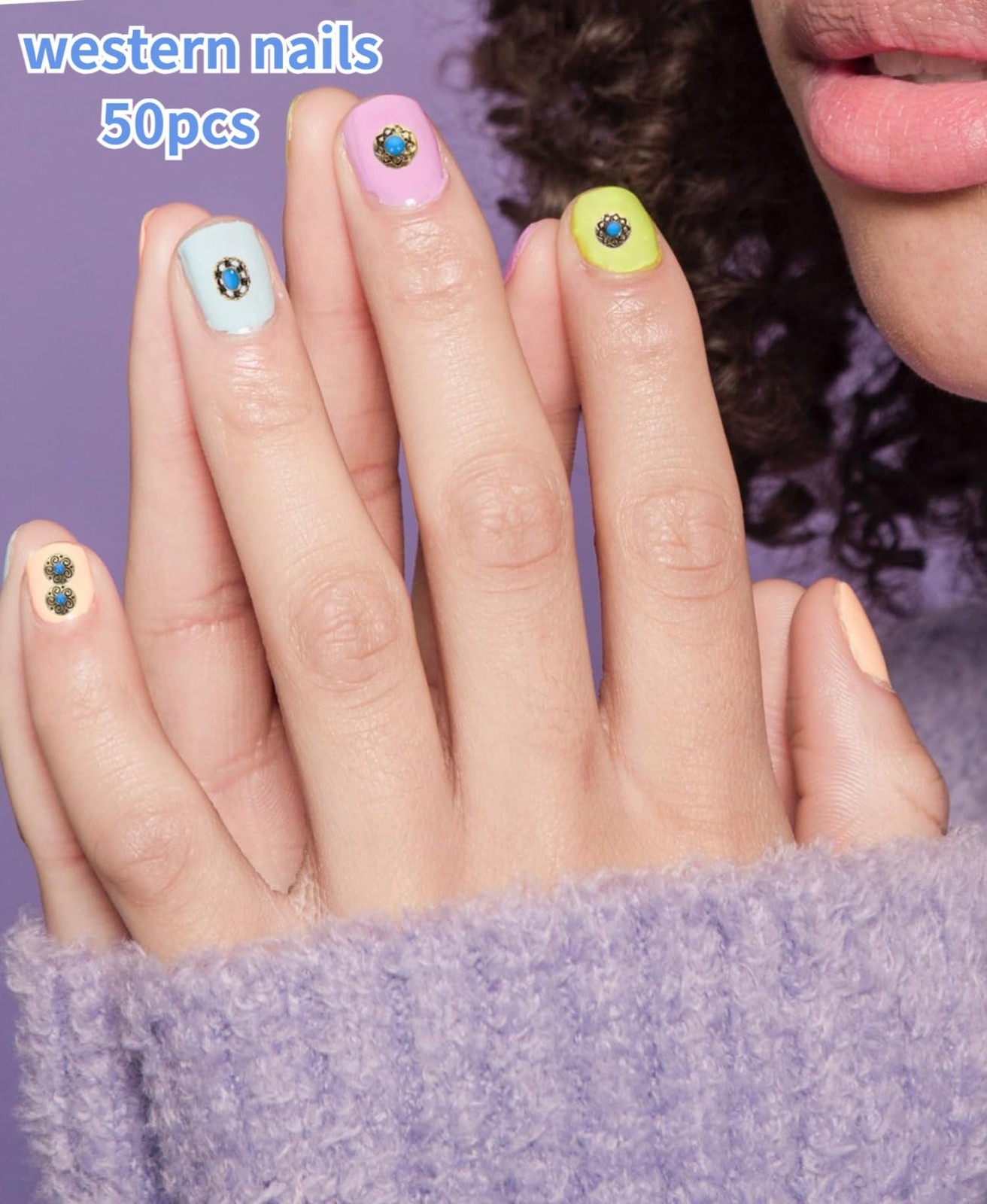 Turquoise Totem Flower Nail Charms – DIY Retro Western Nail Art Decorations 5…