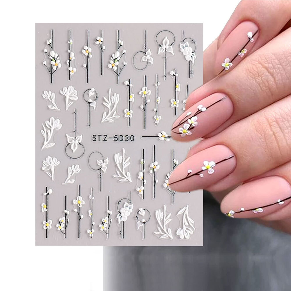 1 Sheet 5D Nail Art Stickers Embossed Flowers Leaf Nail Stickers Manicure DIY