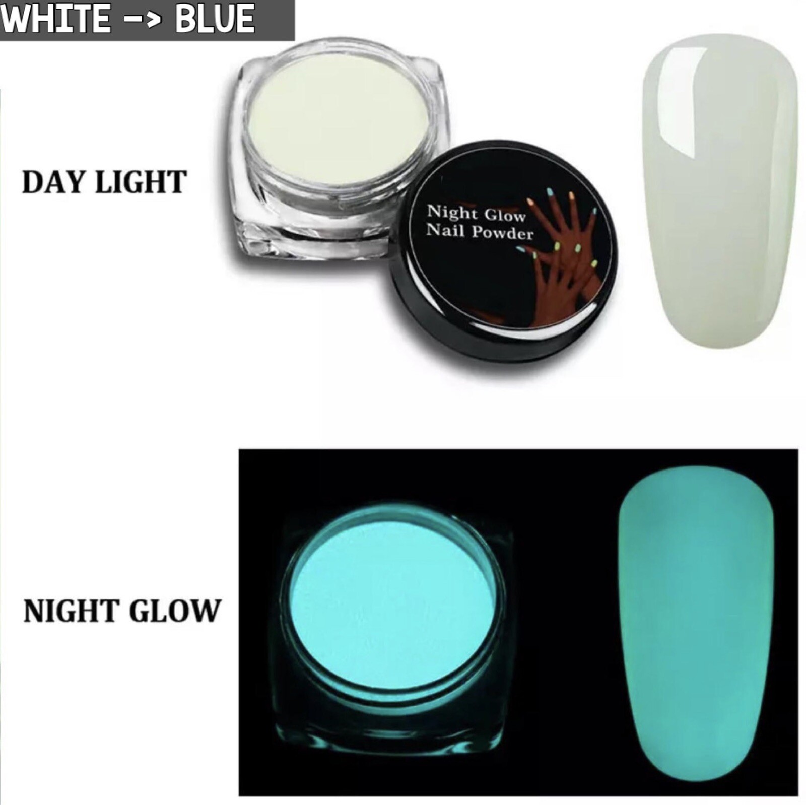 2 Pots Phosphor Nail Glow in the Dark Neon Powder Luminous Pigment Fluorescent