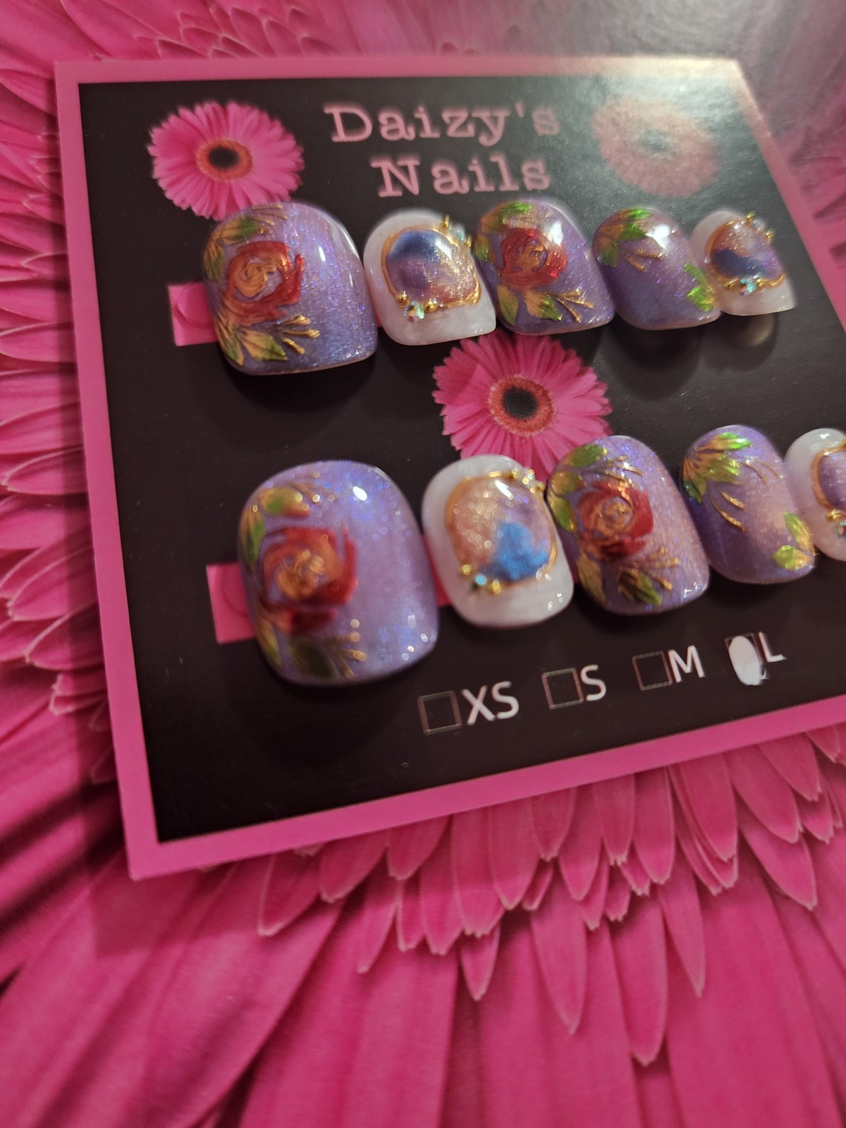 Large Size Purple Rose Press-on Nail Set Handmade Square Round 1.5 Cm Length