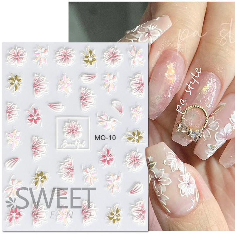 5D Camellia Gradient Pink Nails Stickers Embossed Pentapetal Flowers Fairy NS49