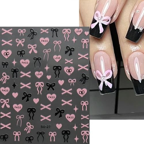 Valentines Heart Nails Stickers Cute 3D Bow Love Nails Heart Gift Dots Design