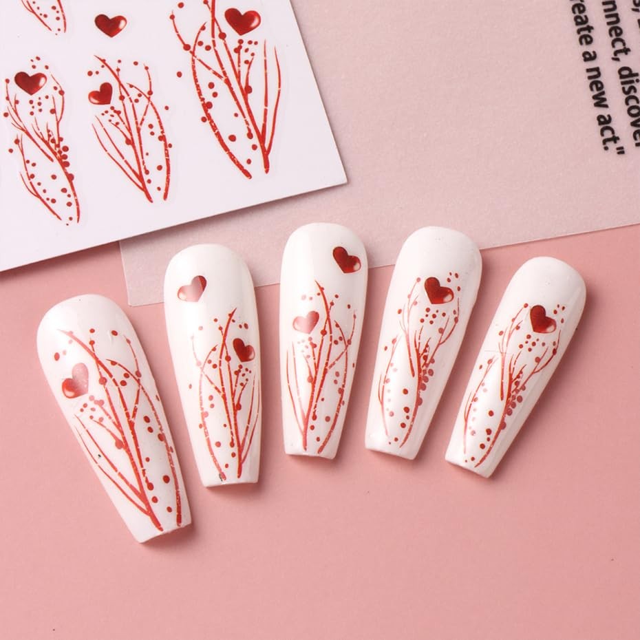 Glitter Heart Nail Art Stickers Valentine French Sparkling Glitter Nail Style-3