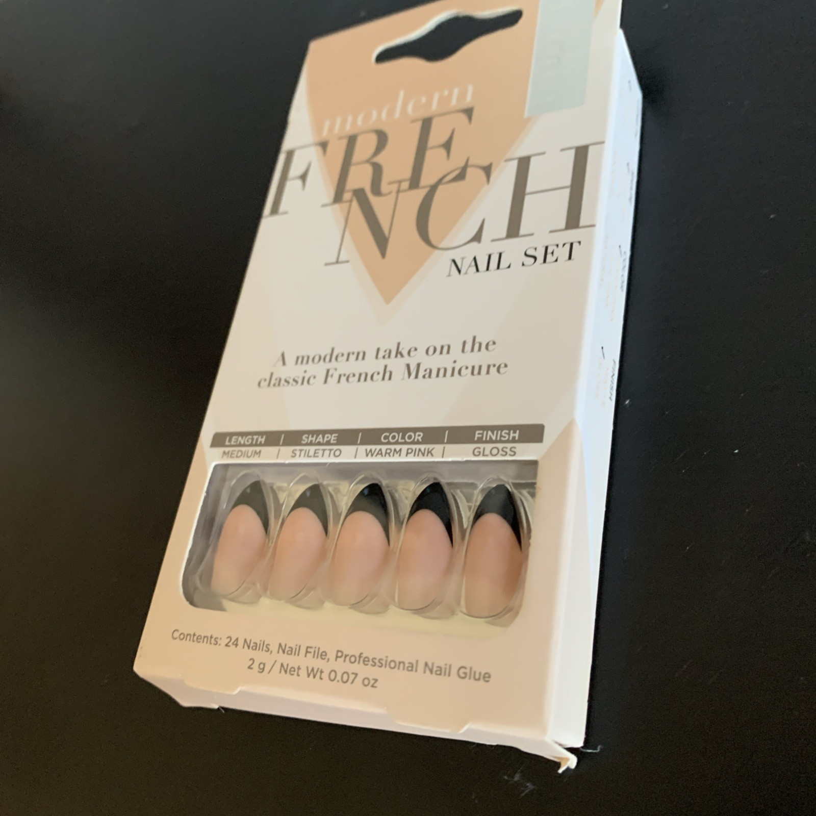 Salon Perfect Modern French Short Black Nail Set, 24 Pieces – Lot of TWO Packs