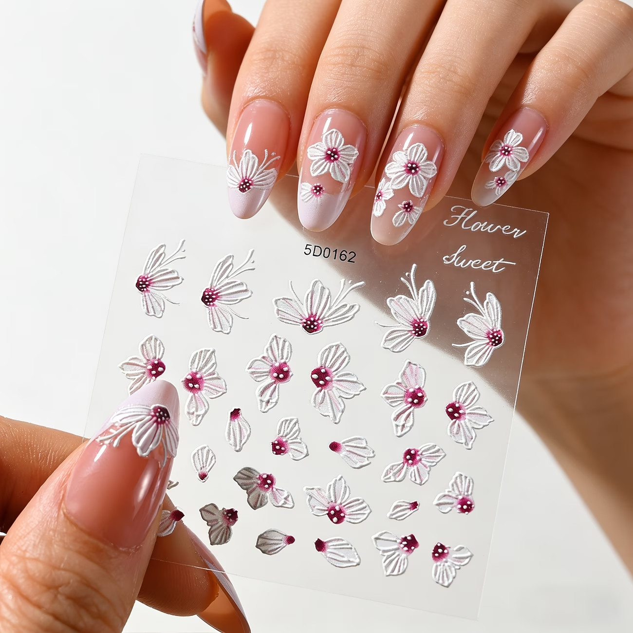 Nail Art Stickers – White & Purple Floral Lace Flower Design for Elegant Nails
