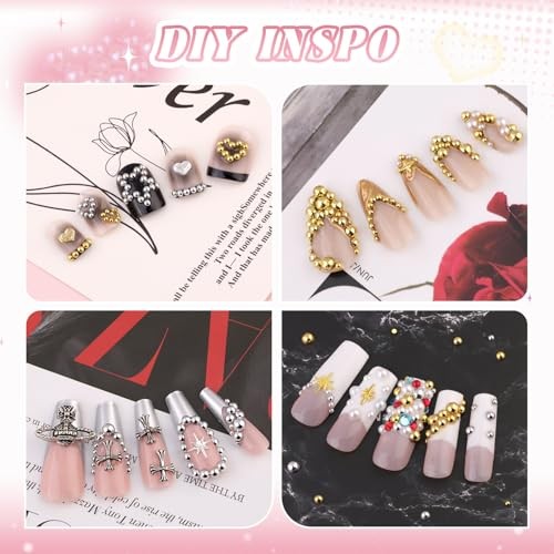 Silver and Gold Nail Charms and Gems, 1.5-5mm 04 Nail Pearls(Gold+Silver) Set 3