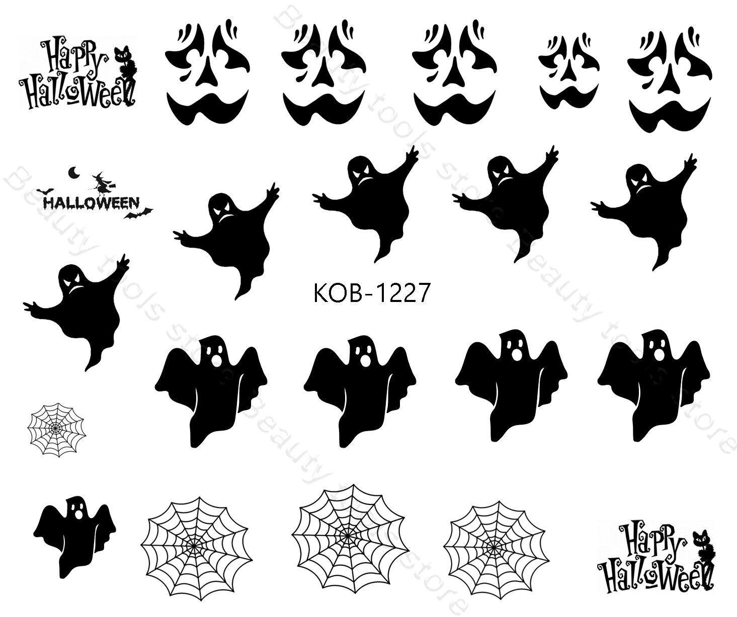 Nail Art Water Transfer Stickers Decal Halloween black cat ghosts web KoB-1227