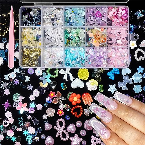 Mix 3D Assorted Color Nail Charms Multi Pink Color Blue Purple White Glitter