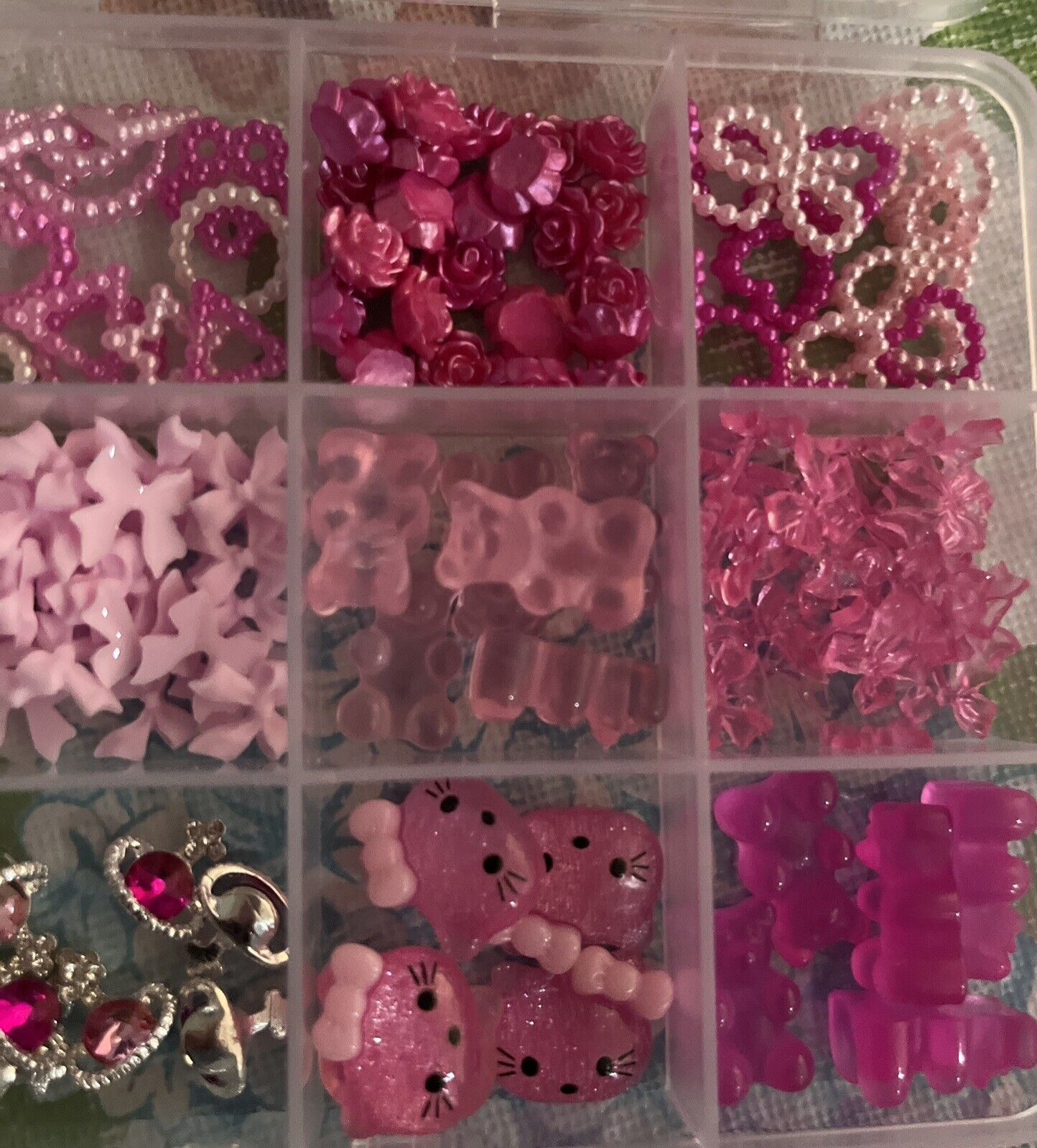 3D Pink Nail Charms Bulk Gummy Bear, Butterfly, Bow, Assorted Nail Charms Set