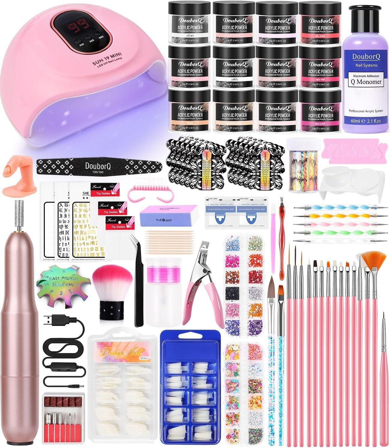 Acrylic Nail Art Kit for Beginners with U V Lamp and Drill